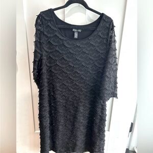 INC International Concepts Black Fringe Sheath Dress